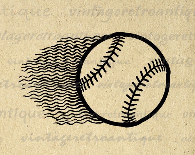 Digital Graphic Baseball Printable Sports Baseball Clip Art Download Flying Ball Image Vintage Clip Art for Transfers etc HQ 300dpi No.4647