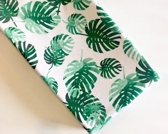 Tropical palms changing pad cover - emerald green mint beach resort fronds leaves - tropical nursery - watercolor - girl baby shower gift