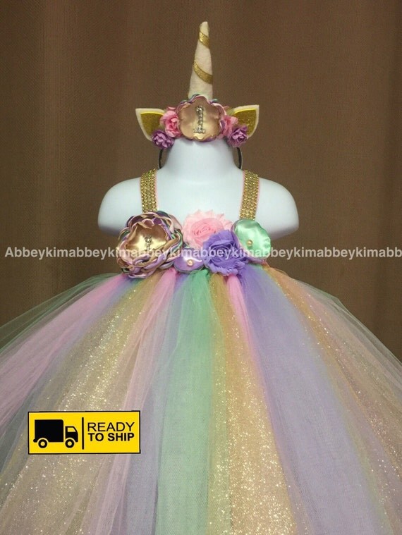 Beautiful baby girl first birthday tutu dress unicorn theme in