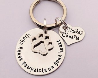 Personalised dog keyring - personalised dog keychain - dogs leave pawprints on your heart - pet loss memorial - gift present for dog lover