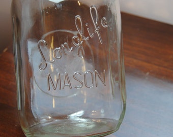 Vintage Canning Jar/Mason Jar/Longlife Quart Jar/Obear-Nester Glass/Holiday Food Gifts/Farmhouse Decor/Kitchen Storage