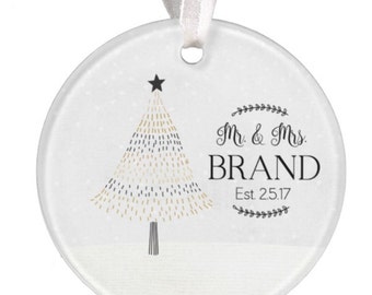 Wedding Ornament, Christmas Ornament, Personalized Wedding Ornament, Ceramic Ornament, Wedding Gift, Mr. & Mrs. Ornament, RyElle, Christmas