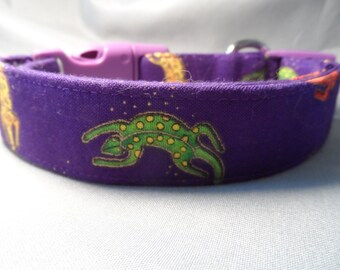 Purple Dog Collar, Laurel Burch Fabric, Geckos