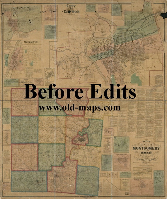 Montgomery County Ohio 1869 Old Wall Map Reprint with