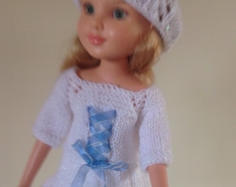 Sparkle white and blue trim dress and hat to fit BFC, BJD MSD , Sasha 17" 18" dolls