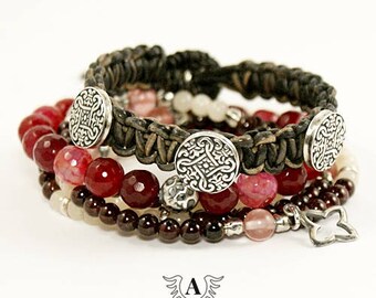 BOHO CHIC - Etno - Tribal Jewelry, 100% Sterling Silver Bracelet - Set of the 3 Bracelets - Natural Leather Bracelet