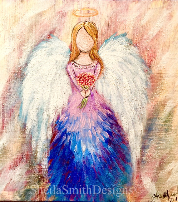 Hand Painted Angel Acrylic/Oil on Canvas comes ready to hang