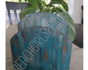 SOLD EXAMPLE~Handpainted Wooden Napkin Holder, Distressed, Turquoise, Shabby Chic