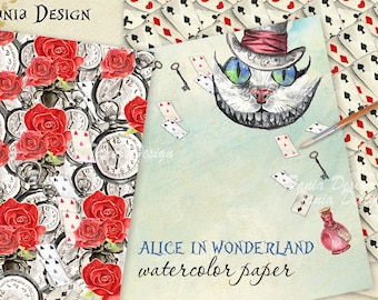 Alice in Wonderland Paper Pack Alice Digital Paper Pack Watercolor Alice in Wonderland Scrapbook Background Fairytale