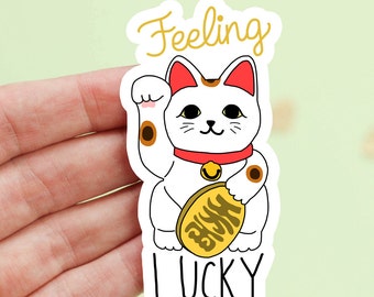 Cat Sticker, Lucky Cat, Feeling Lucky, Maneki, Neko, Chinese, Cat Vinyl Sticker, Good Luck, Bestie Gift, New Years, Cat Lover Gift, Holiday