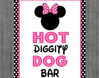 Minnie Mouse Birthday Sign, Hot Dog Bar, Black, Pink