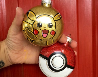 Pikachu Ornament - PokeBall Ornament - Pokemon Ornament - Pokemon Gift - Pokeball - Pikachu - Pokemon - Personalized Ornament