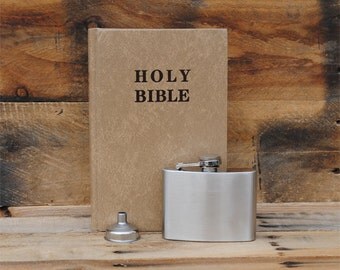 Hollow Book Safe & Secret Flask - Marble Gold Holy Bible - 4 Ounce