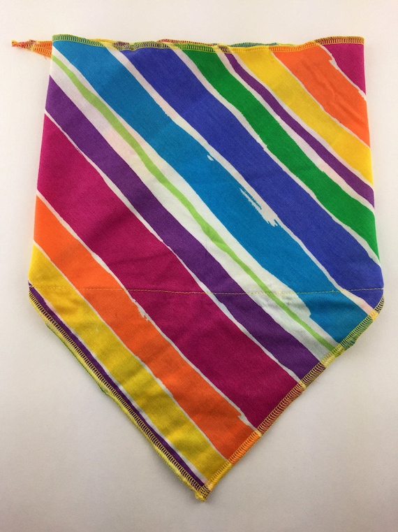 Rainbow Super Stripes: Cotton Stash Pocket Bandana w/ Full Rainbow Diagonal Stripe Print