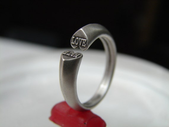 Double heart ring adjustable and stack. Statement ring. Gift ring. Solid sterling silver.