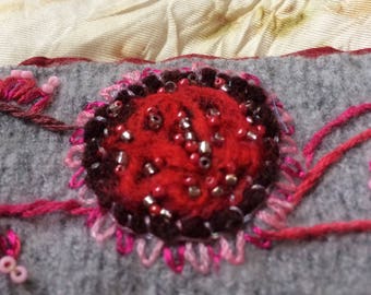 Wrist Cuff, ruffles, beads, embroidered and felted