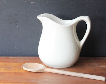 Vintage White Ironstone Pitcher, Milk Pitcher, Farmhouse Decor