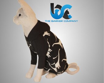 sphynx/cat clothing - dinosaur all black hoodie long or short sleeves
