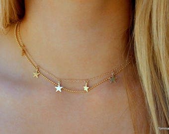 Star choker necklace, Delicate Star Necklace, double chain star choker necklace, Star choker, Gold or Silver choker, Dainty Star Necklace
