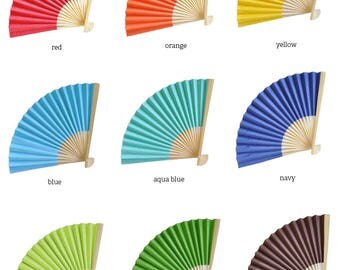 Colored Paper Fans, Wedding Fan, Hand Fans, Folding Fan Favors - Set of 24