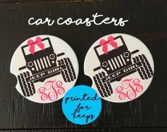 Monogrammed Jeep Sand stone Car Coasters/Set of 2/Personalized/Monogram/Personalized Car Cup Holder Coaster/First Car Gift/Wedding Favor