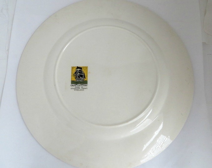 Gray's English Pottery Dickens Days Plate, Purple Gold Luster Trimmed Plate, Vintage British Pottery