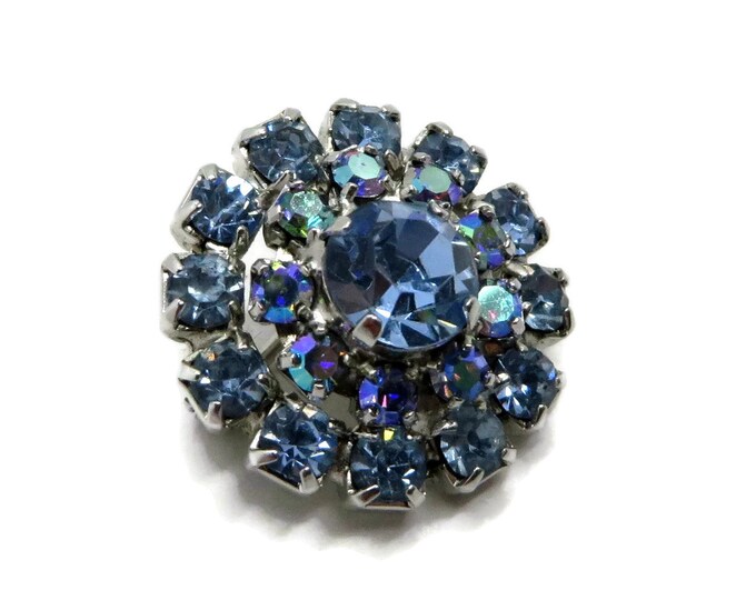 Weiss Blue Rhinestone Flower Brooch, Small 1950s Designer Pin