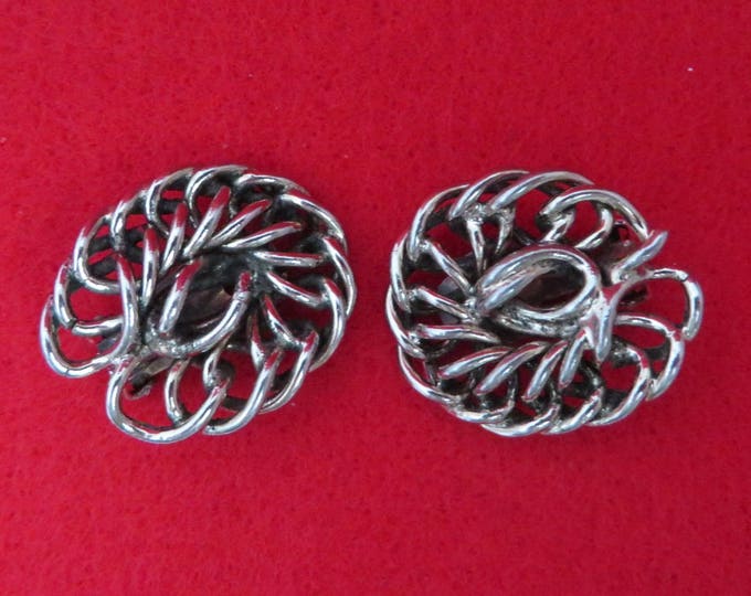 Vintage Freirich Chain Link Earrings - Silver Tone Earrings, 1960s Clip-ons