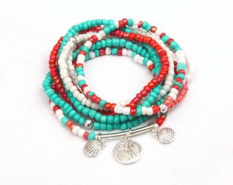 seashell beaded bracelet set, beachy bracelets, sea shell bracelet, sea jewelry, nautical jewelry, shell bracelet, beach stacking set, shell