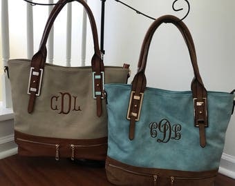 Leather Tote Handbag - Monogram