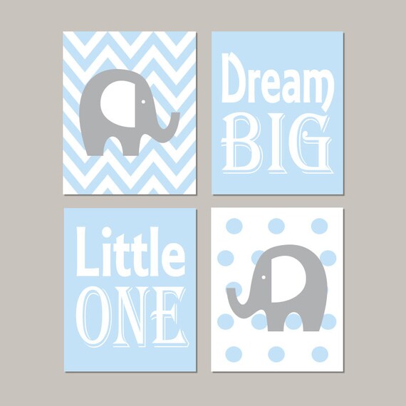Elephant Nursery Wall Art Baby Blue Nursery Decor Dream Big