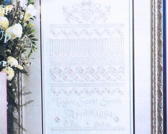 CROSS STITCH PATTERN - Whitework Baby Birth Announcement Sampler Cross Stitch - Birth Record Cross Stitch - Baby Cross Stitch