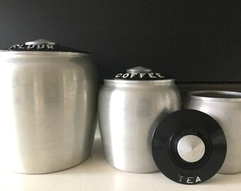 KROMEX Spun Aluminum Canister Set Flour Coffee Tea set of three