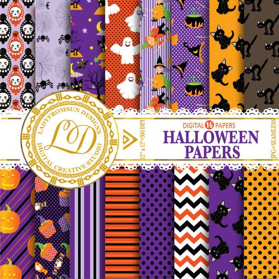 Halloween Digital Paper Pack, Witches, Pumpkin, ghost, Halloween Paper ...