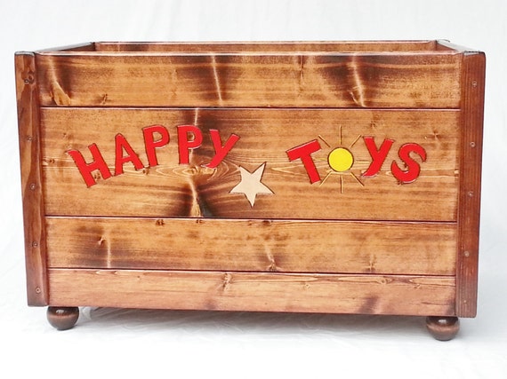 Happy Toy Box Large Wood Storage Chest Kids Toddler Boy