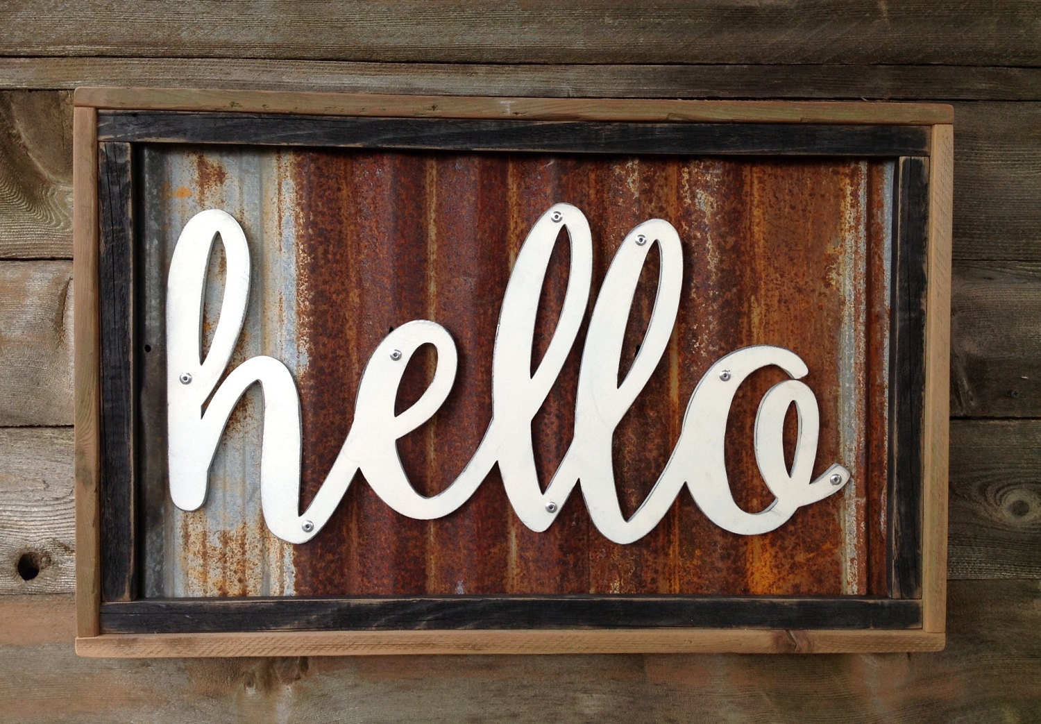 Hello Sign HelloMetal Sign Wood Sign Reclaimed Rustic