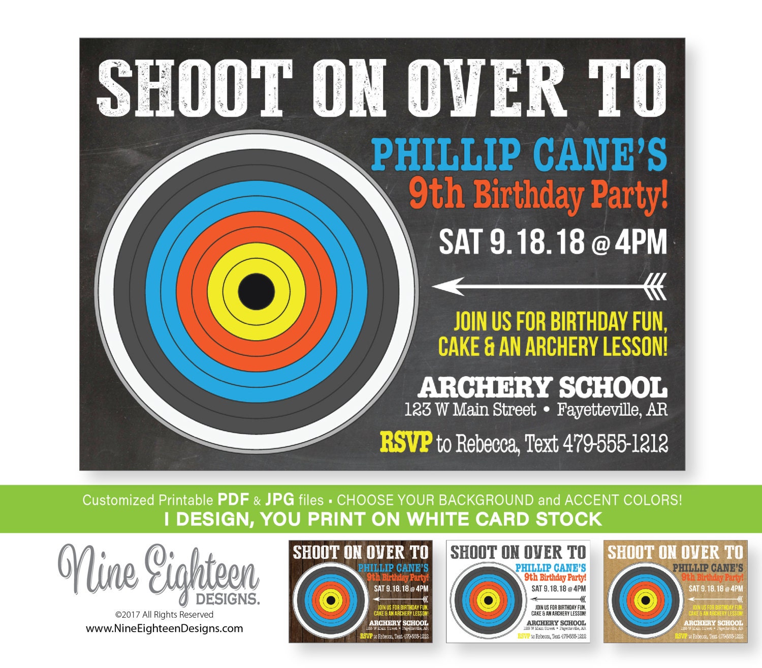 Archery Birthday INVITATION. Custom printable PDF & JPG