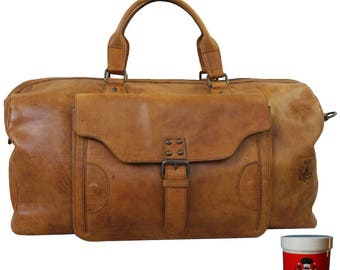 Large travel bag NAPOLEON of cognac-brown rodeo-leather - BARON of MALTZAHN
