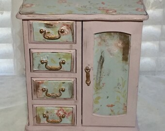 Jewelry Armoire, Vintage Jewelry Box, Jewelry Box Wood, Cottage Chic, Pink Jewelry Box, Jewelry Cabinet, Jewelry Storage