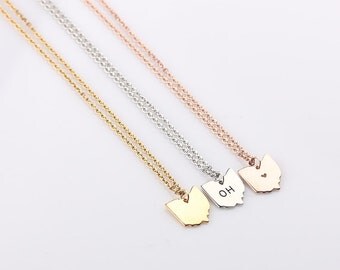 Tiny Ohio Necklace, Gold Ohio Necklace, Rose Gold Ohio State Charm State Necklace, Silver Ohio Small State Charm