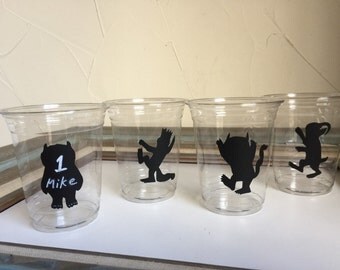 Where the Wild Things Are Party Chalkboard Stickers Wild One Silhouette Name Labels Tags Table Decor Gift Bag DIY Supplies Story Book Party