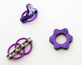 Bike Chain Fidget Toy Set of 3, 5 color choices or custom option, with gift box. Fidget in color!