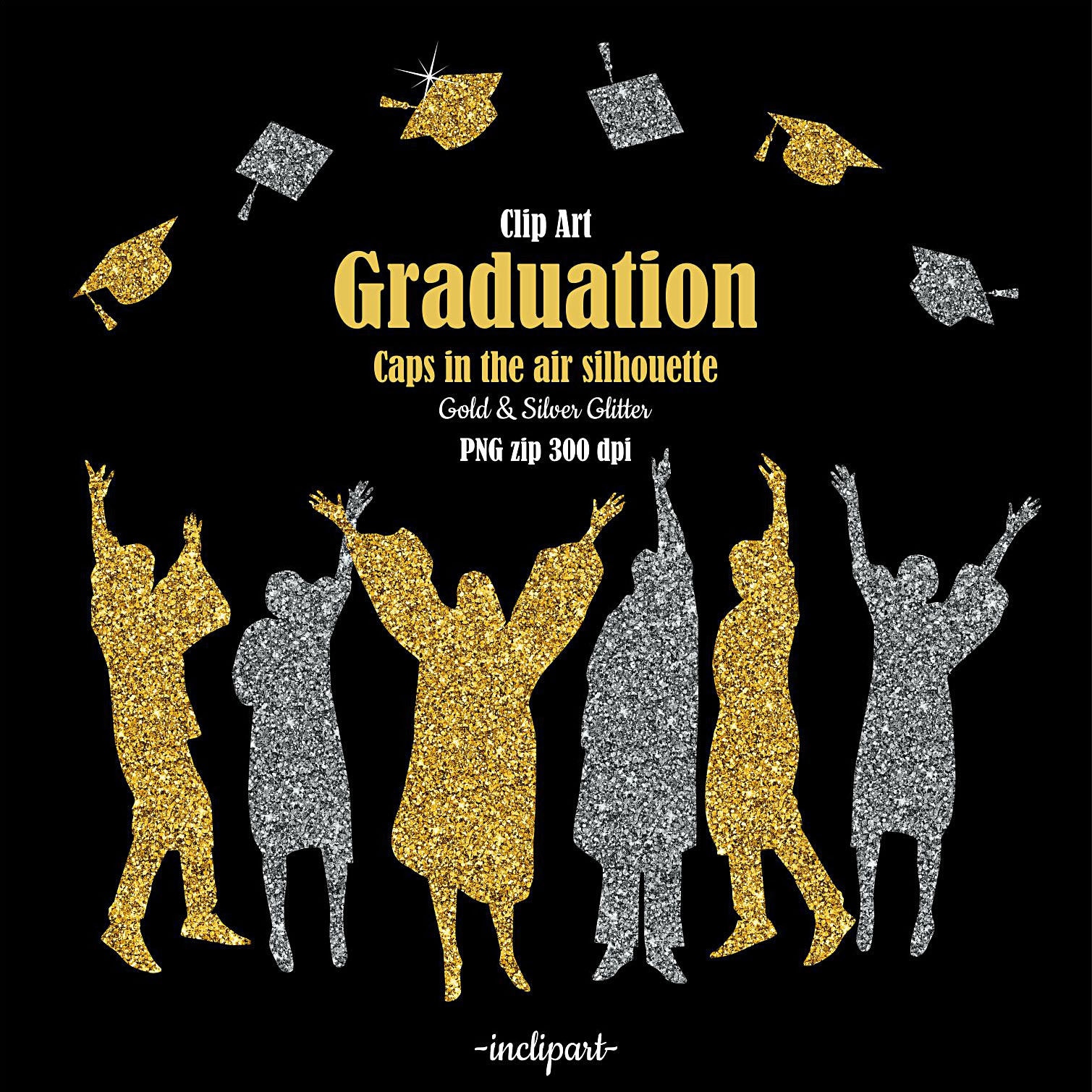 Graduation Clip Art Caps In The Air People Silhouette