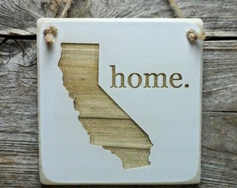 California Home Hanger - Reclaimed Wood Ornament - California Decor - California Ornament (small keepsake 4 inches by 4 inches in size)