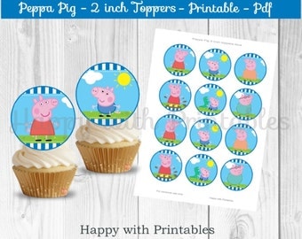 Peppa Pig cupcake toppers - Blue - Peppa Pig cake toppers - Peppa Pig 2 inch Toppers - Peppa Pig - Peppa Pig party - Peppa printable