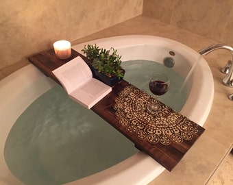 Bath Caddy | Mandala| CUSTOMIZE BATH Caddy | Bath Tub Tray | Tub Caddy | Bath Tray