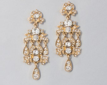 Wedding Earrings Gold Chandelier Earrings Bridal Earrings Wedding Gold Crystal Drop Earrings Bridal Jewelry Swarovski Bridal Earring E68-G