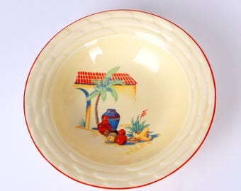 Mt. Clemens Pottery Cereal Bowls w/Mexican Decals, Set of 6