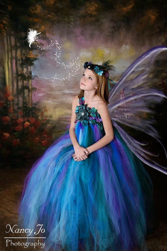 Peacock Woodland Fairy dress/ Peacock flower girl dress