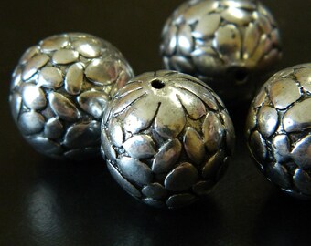 20MM BIG Antiqued Silver Round Floral Spacer Beads - Flower Petals Spacer Beads - 5 Beads Per Order